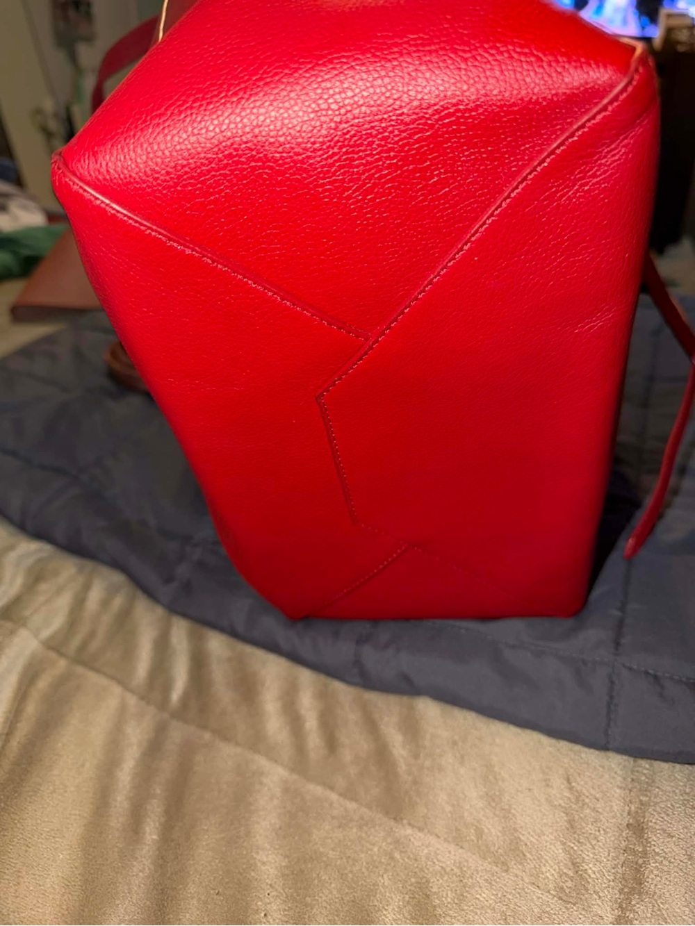 Celine Cabas Medium Red Leather Tote with Top Handles - Picture 7 of 9